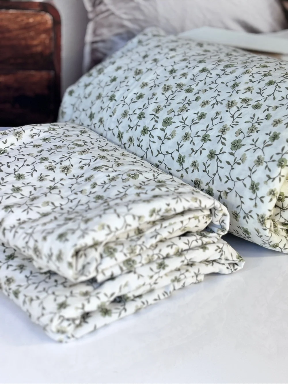 Quince Organic Crisp Percale Green Florette Duvet Cover Set King/Cal King